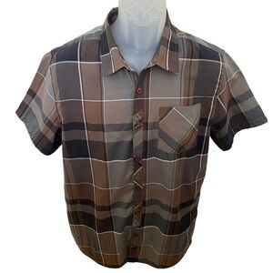 O'NEILL Brown Plaid Short Sleeve Collared Shirt Men L Large